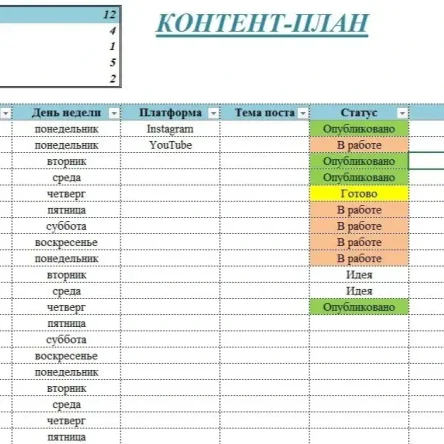 Контент-план (Excel)